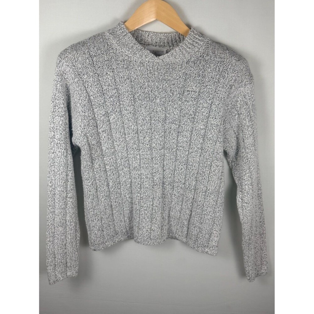 Christopher & Banks Ramie Cotton Sweater Small Gray Marled Ribbed Knit